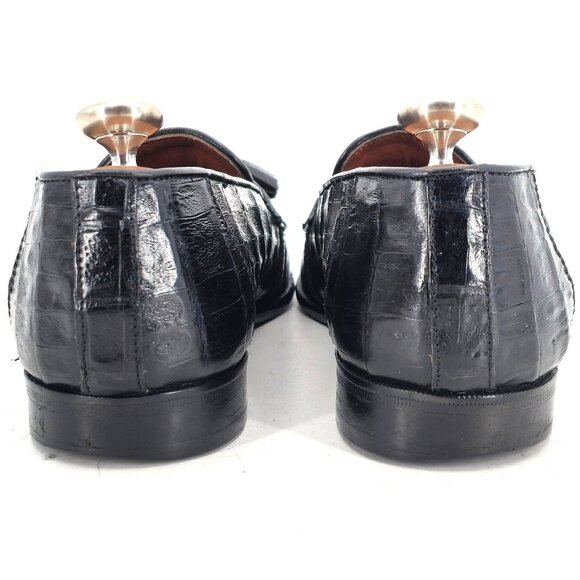 Vintage Belvedere Exotic Full Crocodile Black Dress Shoes Men 8.5 Tassel Loafer - Picture 8 of 12